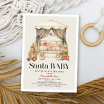 Boho Santa Baby Christmas Holiday Wieg Baby shower Kaart<br><div class="desc">Deze  chique "Santa Baby" genderneutrale kerstvakantie baby shower uitnodiging heeft een licht beige achtergrond met een wieg versierd met kerstvakantie decoraties omlijst door een witte rand. De achterkant heeft een lichtbruine achtergrond met geometrische patronen. Personaliseer het voor uw behoeften. Je kunt bijpassende producten vinden in mijn winkel.</div>