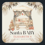Boho Santa Baby Christmas Holiday Wieg Baby shower Vierkante Sticker<br><div class="desc">Deze  chique "Santa Baby" genderneutrale kerstvakantie baby shower sticker heeft een licht beige achtergrond met een wieg versierd met kerstvakantie decoraties en bohemian planten / botanisch. Personaliseer het voor uw behoeften. Je kunt bijpassende producten vinden in mijn winkel.</div>