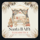 Boho Santa Baby Christmas Holiday Wieg Baby shower Vierkante Sticker<br><div class="desc">Deze  chique "Santa Baby" genderneutrale kerstvakantie baby shower sticker heeft een licht beige achtergrond met een wieg versierd met kerstvakantie decoraties en bohemian planten / botanisch. Personaliseer het voor uw behoeften. Je kunt bijpassende producten vinden in mijn winkel.</div>