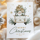 Boho Santa Car Watercolor Christmas Feestdagenkaart