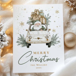 Boho Santa Car Watercolor Christmas Feestdagenkaart