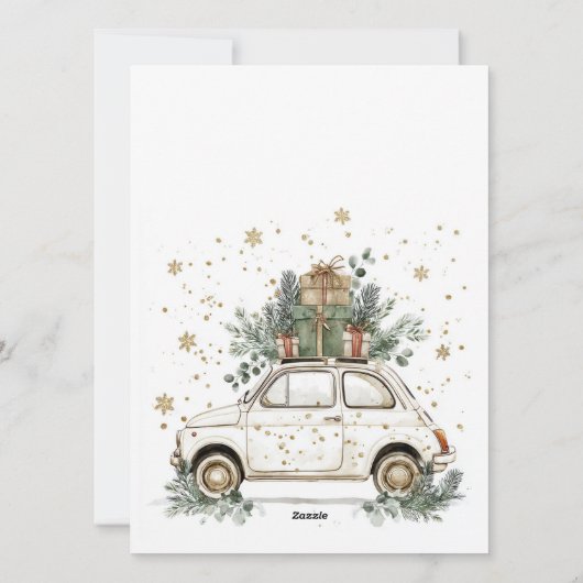 Boho Santa Car Watercolor Christmas Feestdagenkaart (Achterkant)