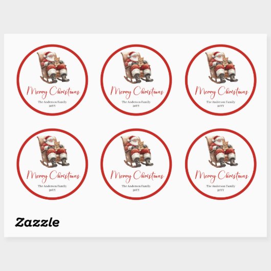 Boho Santa Claus Christmas Sticker Label Set (Vel)