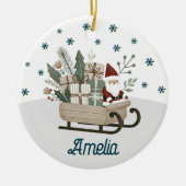 Boho Santa op slee met cadeaus Sneeuwvlokken Naam Keramisch Ornament (Voorkant)