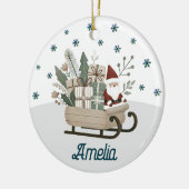 Boho Santa op slee met cadeaus Sneeuwvlokken Naam Keramisch Ornament (Links)