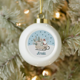 Boho Santa op slee met cadeaus Sneeuwvlokken Naam Keramische Bal Ornament
