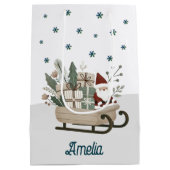 Boho Santa op slee met cadeaus Sneeuwvlokken Naam Medium Cadeauzakje (Achterkant)