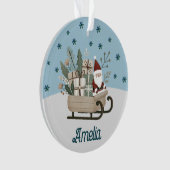 Boho Santa op slee met cadeaus Sneeuwvlokken Naam Ornament (voorkant)