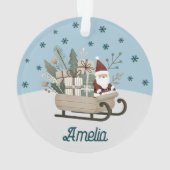 Boho Santa op slee met cadeaus Sneeuwvlokken Naam Ornament (achterkant)