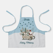 Boho Santa op slee met cadeaus Sneeuwvlokken Naam Schort (Voorkant)