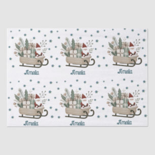 Boho Santa op slee met cadeaus Sneeuwvlokken Naam Tissuepapier