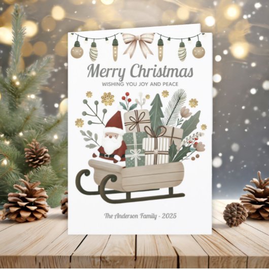  Boho Santa Sleigh Earth Tones Kerst Feestdagen Kaart