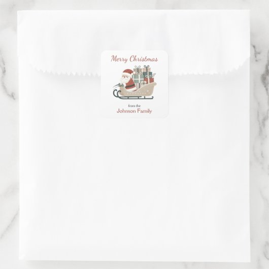 Boho Santa  Sleigh Personalized Christmas  Vierkante Sticker (Tas)