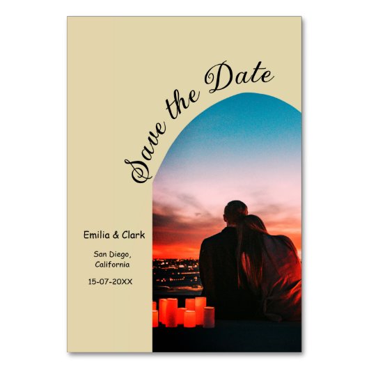 boho save the date beige boho QR modern foto Kaart (Voorkant)