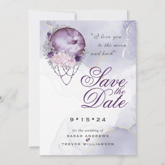 Boho Save the Date Dusty Paars Celestial Mandala Kaart (Voorkant)