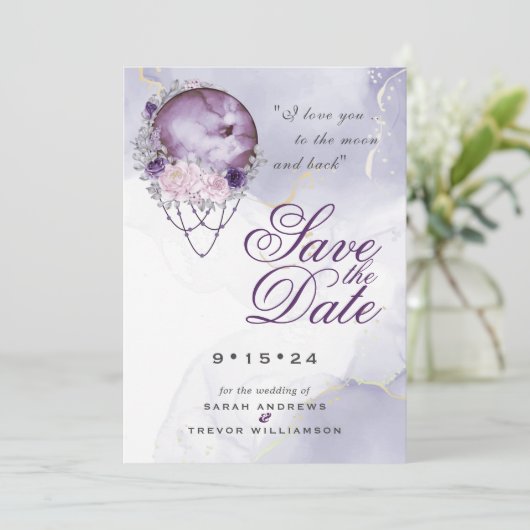 Boho Save the Date Dusty Paars Celestial Mandala Kaart (Staand voorkant)
