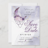 Boho Save the Date Dusty Paarse Crescent Moon Kaart (Voorkant)