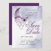 Boho Save the Date Dusty Paarse Crescent Moon Kaart (Voorkant / Achterkant)