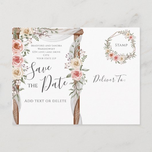 Boho Save the Date - Elegante Boheemse Bloemen Aankondigingskaart (Achterkant)