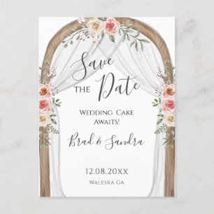 Boho Save the Date - Elegante Boheemse Bloemenboog Aankondigingskaart