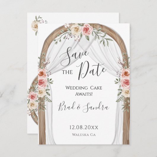 Boho Save the Date - Elegante Boheemse Bloemenboog Aankondigingskaart (Voorkant / Achterkant)