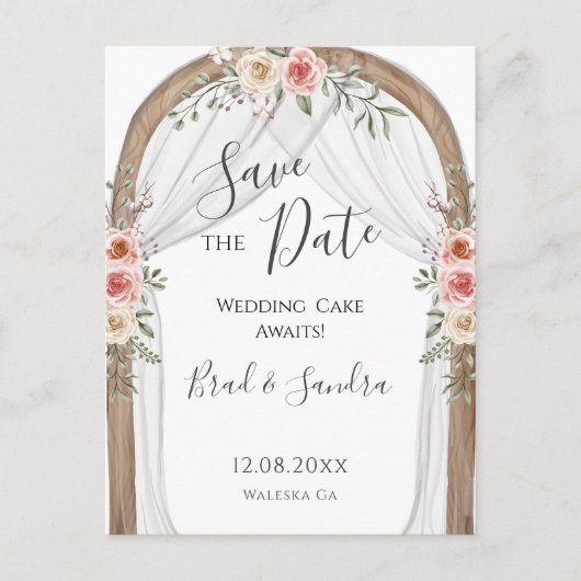 Boho Save the Date - Elegante Boheemse Bloemenboog Aankondigingskaart (Voorkant)