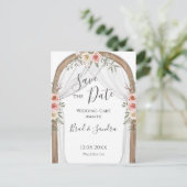 Boho Save the Date - Elegante Boheemse Bloemenboog Aankondigingskaart (Staand voorkant)