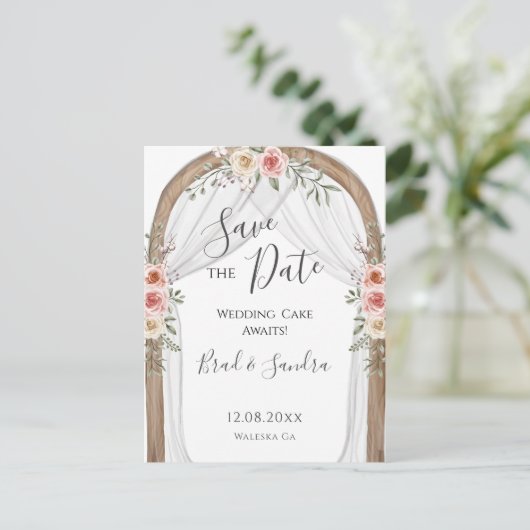 Boho Save the Date - Elegante Boheemse Bloemenboog Aankondigingskaart (Staand voorkant)