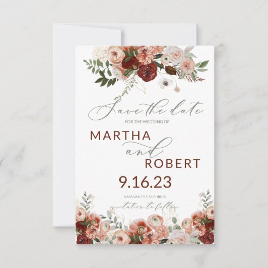 Boho Save the Date Kaart with Photo Terracota Sage (Voorkant)