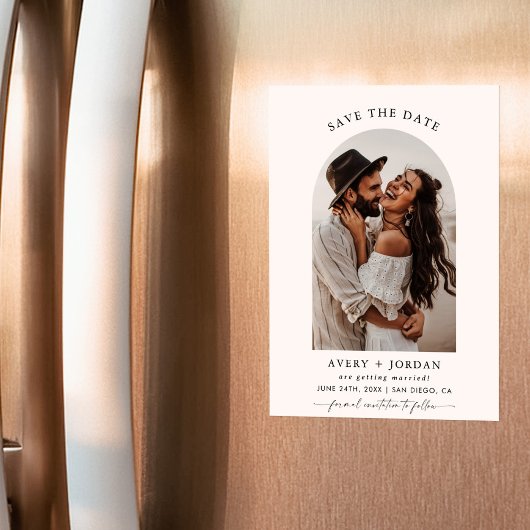 Boho Save the Date, Minimalistische Save the Date- Magnetische Uitnodiging