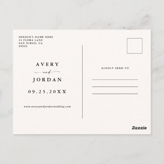 Boho Save the Date, Photo Minimalist Save the Date Briefkaart (Achterkant)