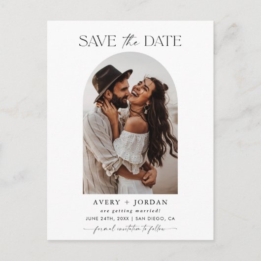 Boho Save the Date, Photo Minimalist Save the Date Briefkaart (Voorkant)