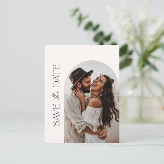 Boho Save the Date, Photo Minimalist Save the Date Briefkaart (Staand voorkant)