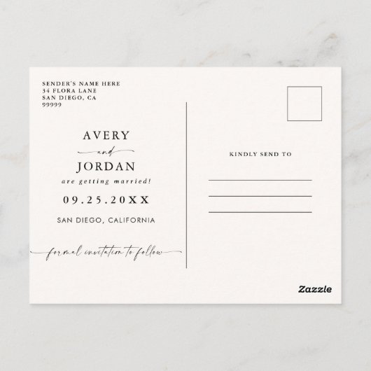 Boho Save the Date, Photo Minimalist Save the Date Briefkaart (Achterkant)