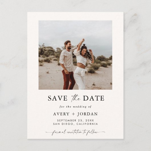 Boho Save the Date, Photo Minimalist Save the Date Briefkaart (Voorkant)