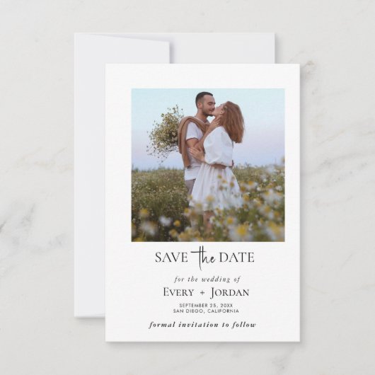 Boho Save the Date, Photo Minimalist Save the Date Kaart (Voorkant)