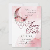 Boho Save the Date Roze Maroon Halve Maan Kaart (Voorkant)