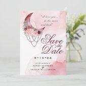 Boho Save the Date Roze Maroon Halve Maan Kaart (Staand voorkant)