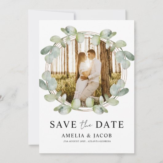 Boho Save the Date Sage Green Eucalyptus Wedding (Voorkant)