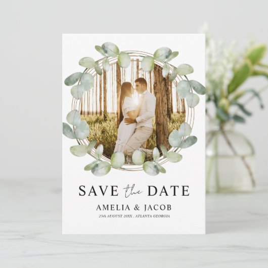 Boho Save the Date Sage Green Eucalyptus Wedding (Staand voorkant)