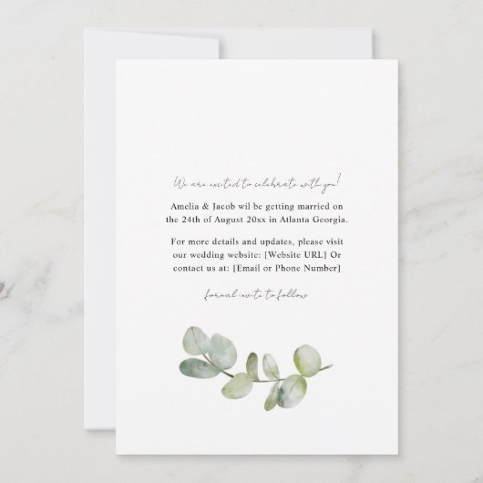 Boho Save the Date Sage Green Eucalyptus Wedding (Achterkant)