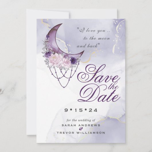 Boho Save the Date Stof Paarse Halve Maan Kaart (Voorkant)