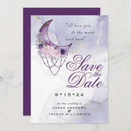 Boho Save the Date Stof Paarse Halve Maan Kaart