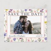 Boho Save the Date Wilde Bloem & Foto Briefkaart (Voorkant)