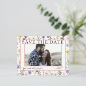 Boho Save the Date Wilde Bloem & Foto Briefkaart (Staand voorkant)