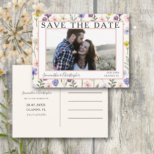Boho Save the Date Wilde Bloem & Foto Briefkaart