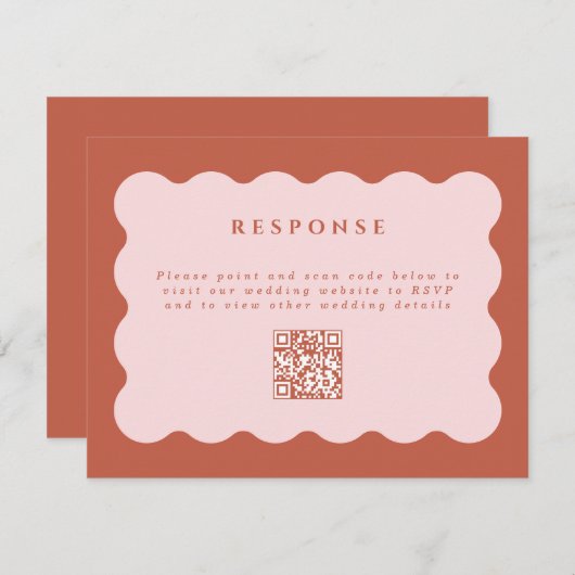 Boho Scallop Terracotta & Blush Wedding QR Code RSVP Kaartje (Voorkant / Achterkant)