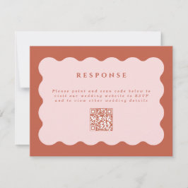 Boho Scallop Terracotta & Blush Wedding QR Code RSVP Kaartje