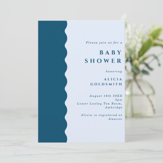 Boho Scalloped Edge Blue Baby shower Kaart (Staand voorkant)