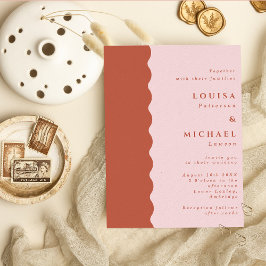 Boho Scalloped Edge Terracotta & Blush Wedding Kaart